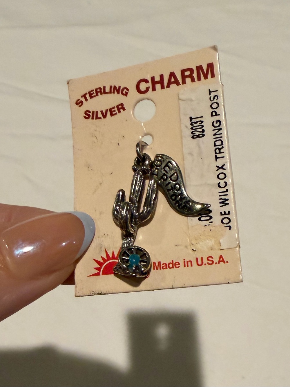 Vintage Sterling Silver Saguaro Cactus Turquoise Wagon Wheel Southwest Charm View 3
